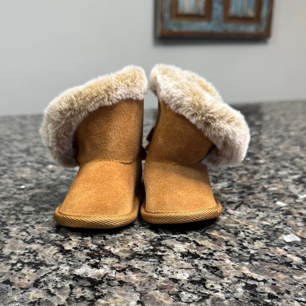 BearPaw Tan Baby Boots with Faux Fur